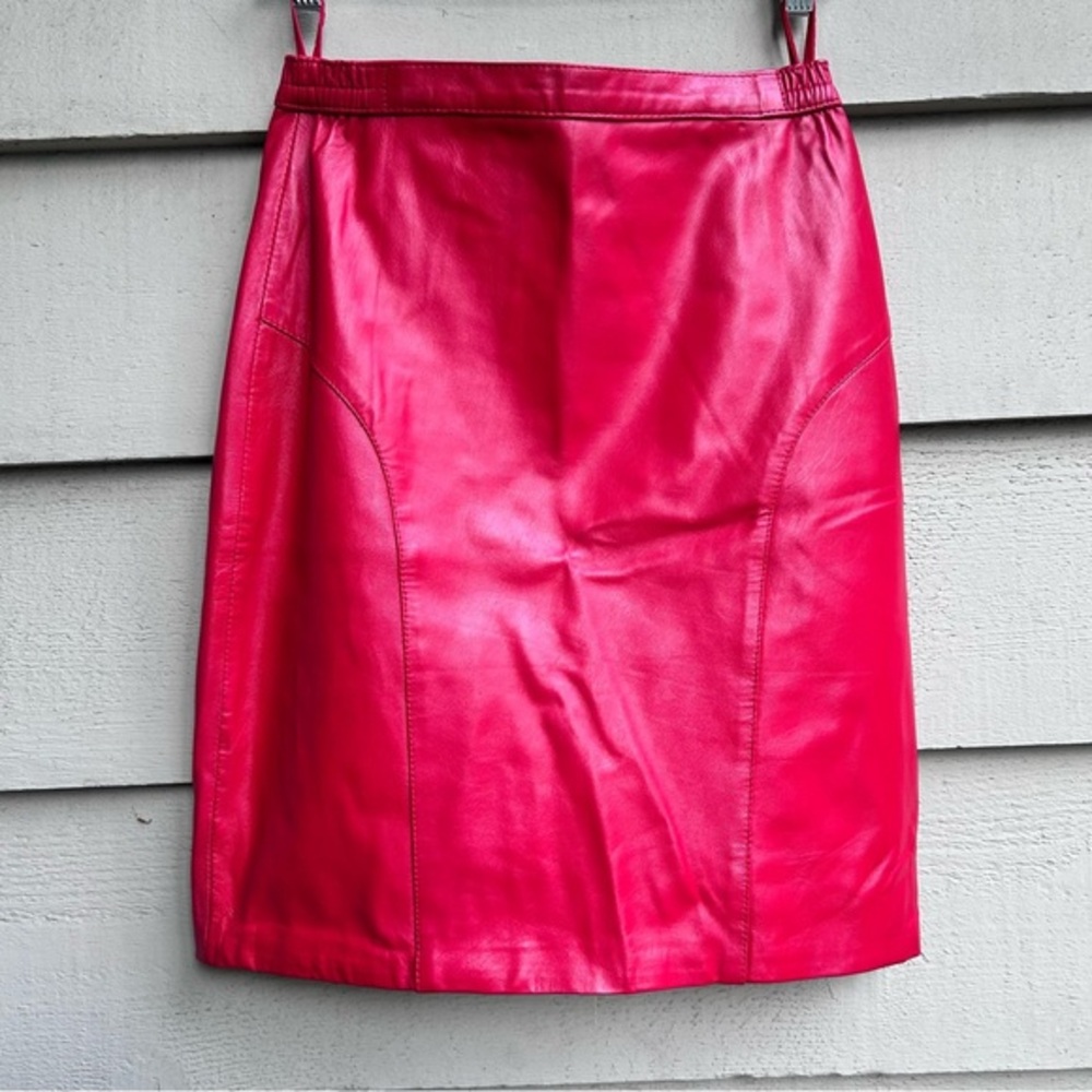 Vintage Prestige Club Cherry Red Leather Pencil Skirt Coquette Retro Size 26